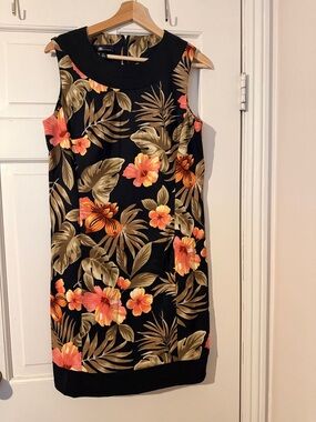 AB Studio Black Sleeveless Tropical Floral Mini Dress - Orange & Green